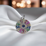Sterling Silver Multi Sapphire Evil Eye Disc Pendant