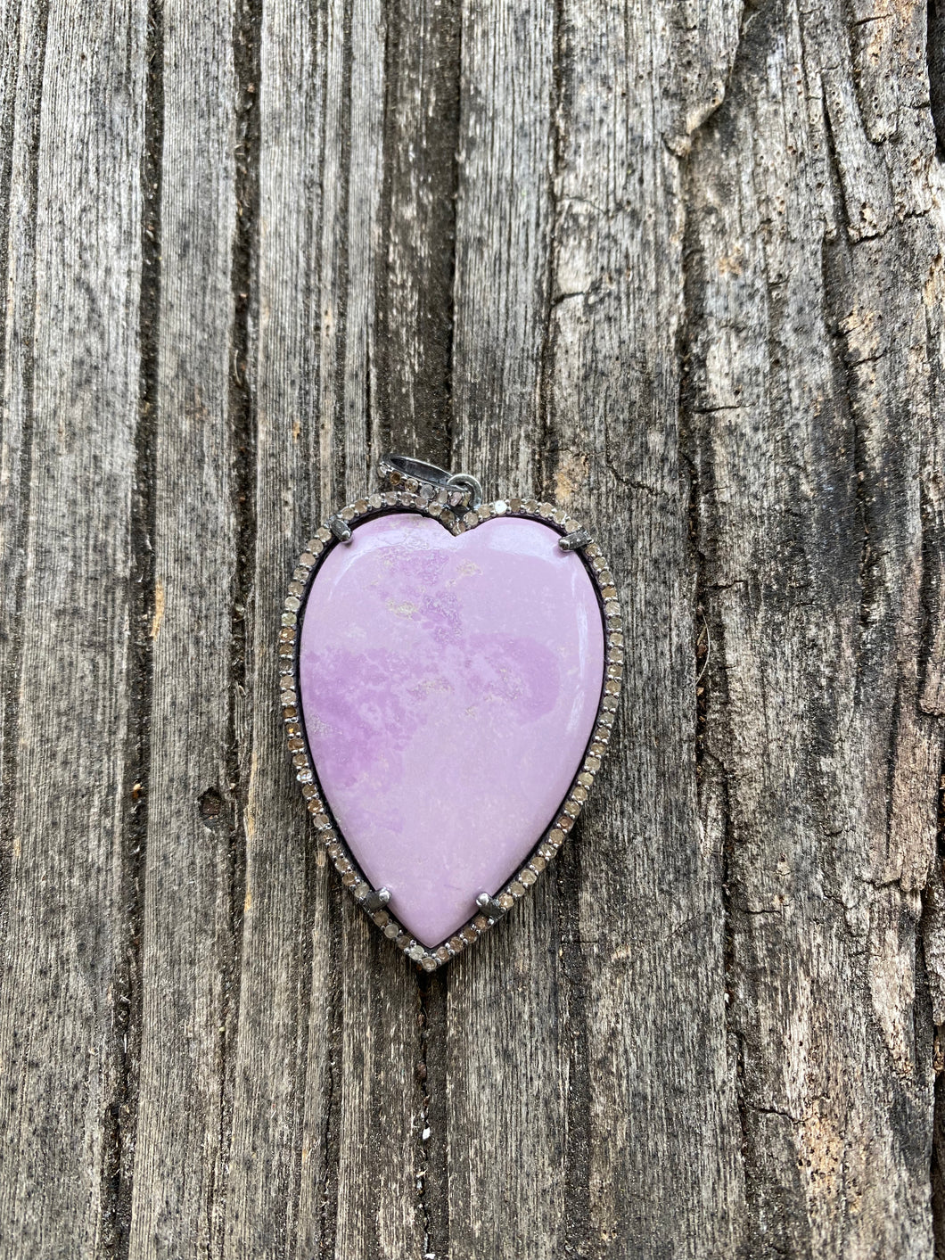 Purple Phosphosiderite Heart with Pave Diamond Pendant