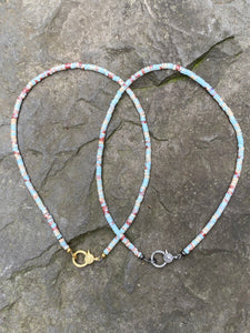 Aquamarine Imperial Jasper Beaded Necklace with Pave Diamond Clasp