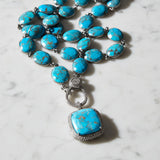 Turquoise Bezel Necklace with Pave Diamond Clasp. Turquoise and Pave Diamond Pendant.