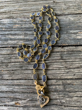 Iolite Necklace with Pave Diamond Clasp. Pave Diamond Heart and XO