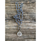Grey Jade Beaded Necklace with Pave Diamond Clasp