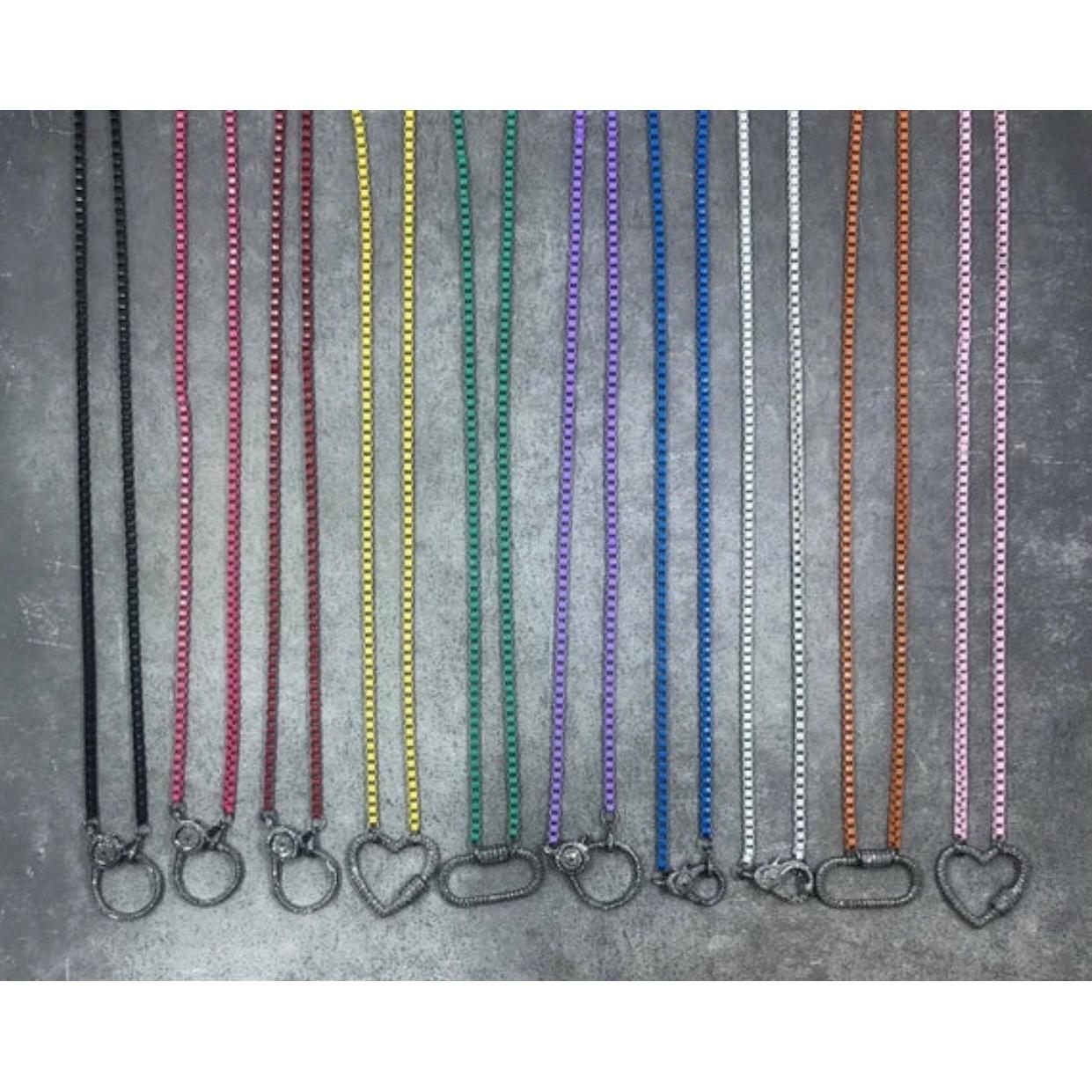Enamel Coated Colorful Box Chain with Pave Diamond Clasp