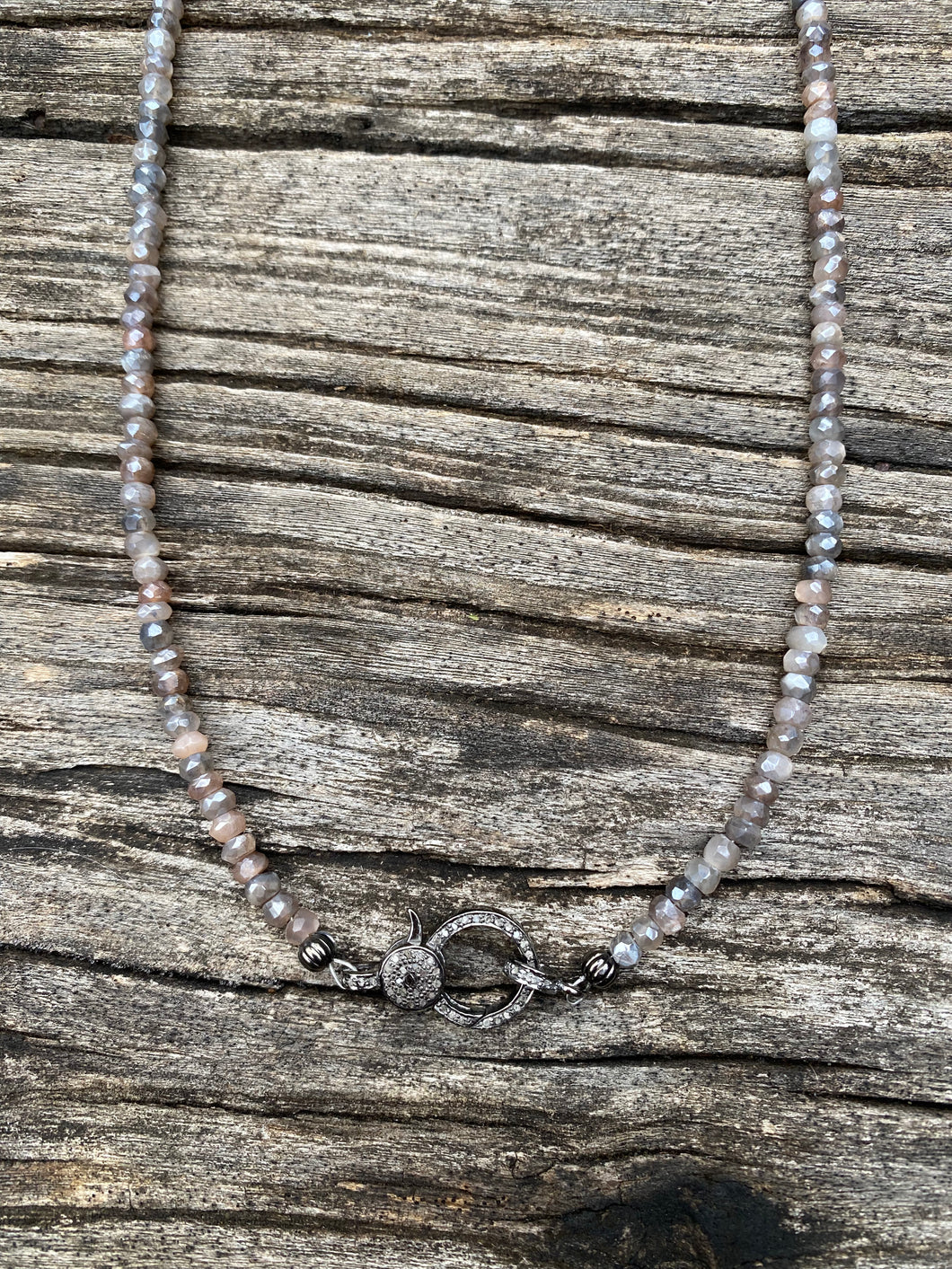 Mystic Moonstone Beaded Necklace with Pave Diamond Clasp