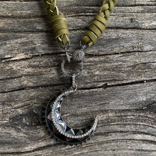 3D Enamel and Pave Diamond Moon Pendant