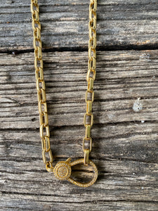 Gold Plated Chunky Link Necklace with Pave Diamond Clasp