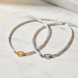 Aquamarine Imperial Jasper Beaded Necklace with Pave Diamond Clasp