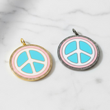 Enamel and Pave Diamond Peace Pendant