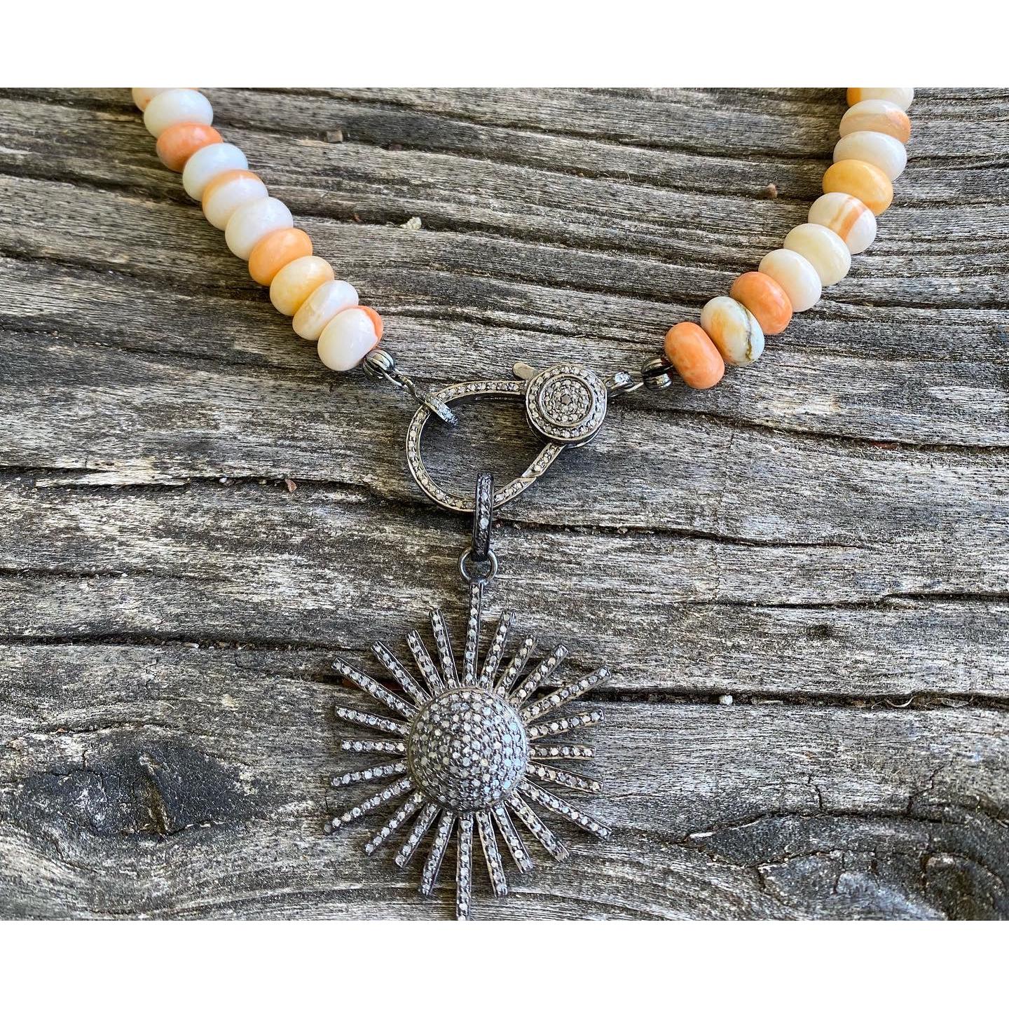 Orange Opal Beaded Necklace with Pave Diamond Clasp