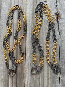 Two Tone Chain Necklace with Pave Diamond Clasp