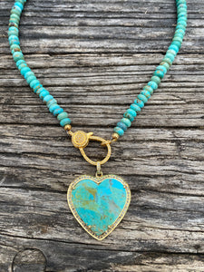 Pave Diamond Gold Border Turquoise Heart Pendant