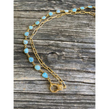 Larimar and Paperclip Gold Chain with Pave Diamond Clasp