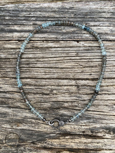 Copper Aquamarine Beaded Necklace with Pave Diamond Clasp
