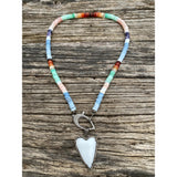 Multi Colored Opal Beaded Necklace with Pave Diamond Clasp