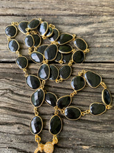 Black Spinel Bezel Necklace with Pave Diamond Clasp. Pave Diamond Love Dog Tag