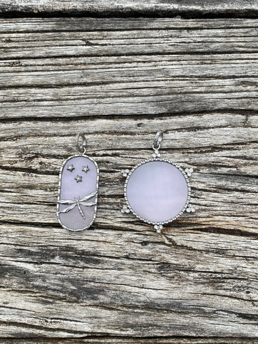 Rose Quartz and Pave Diamond Pendants