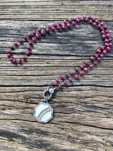 Ruby Faceted Beaded Necklace with Pave Diamond Clasp