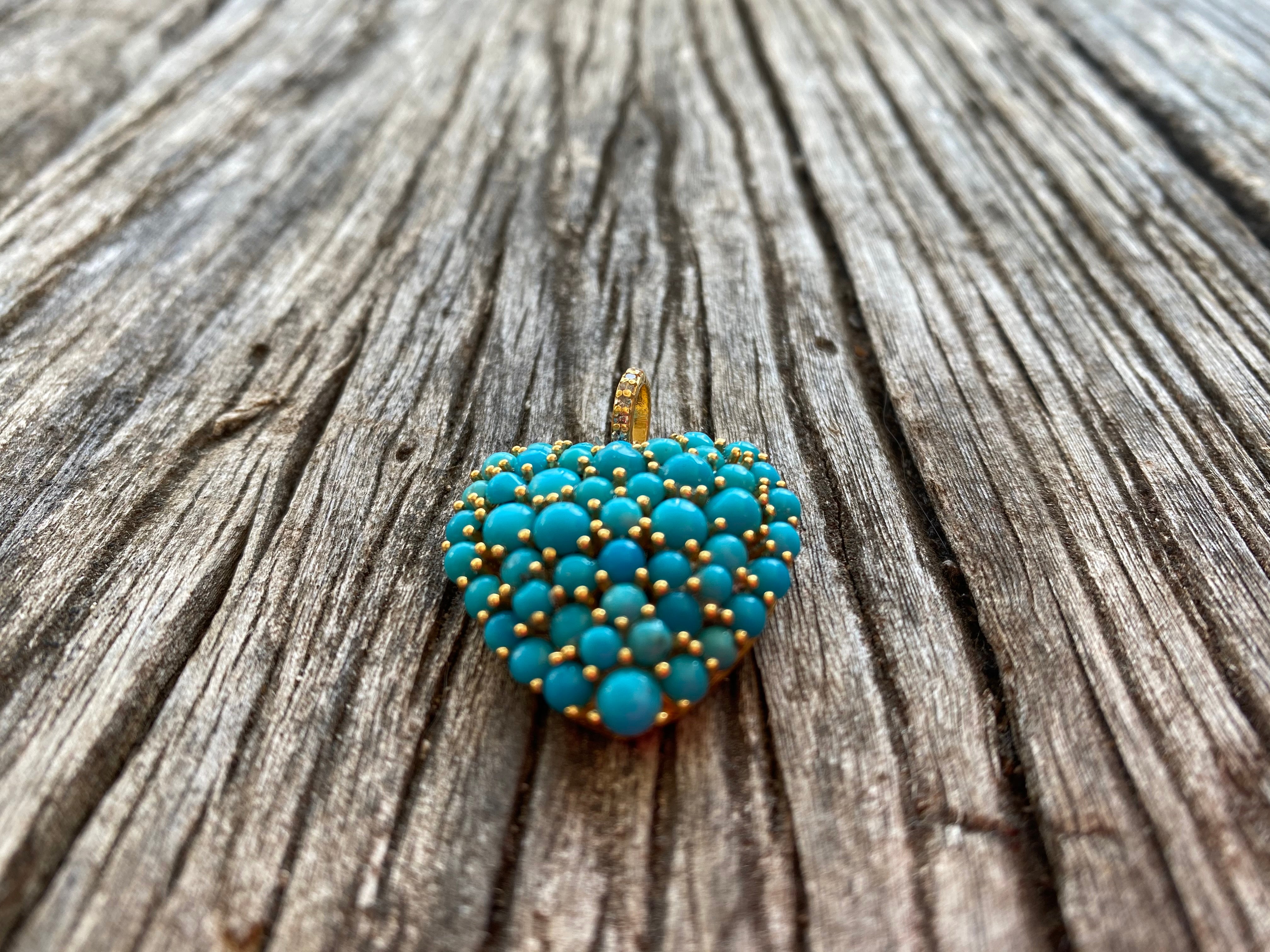 Turquoise Puffy Heart with Pave Diamond Bail Pendant