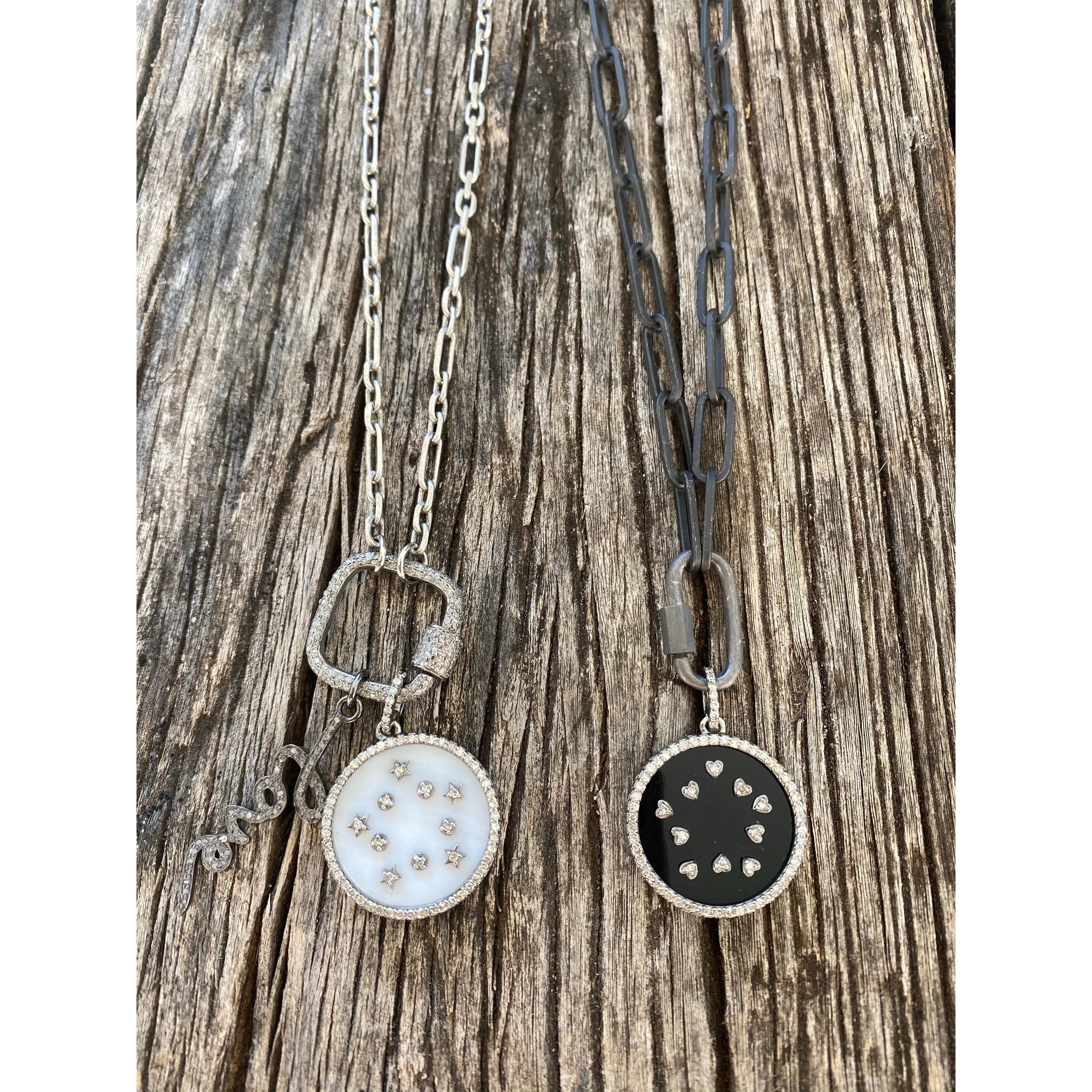 Gemstone and Pave Diamond Pendant with Scattered Inlay of Stars and Hearts