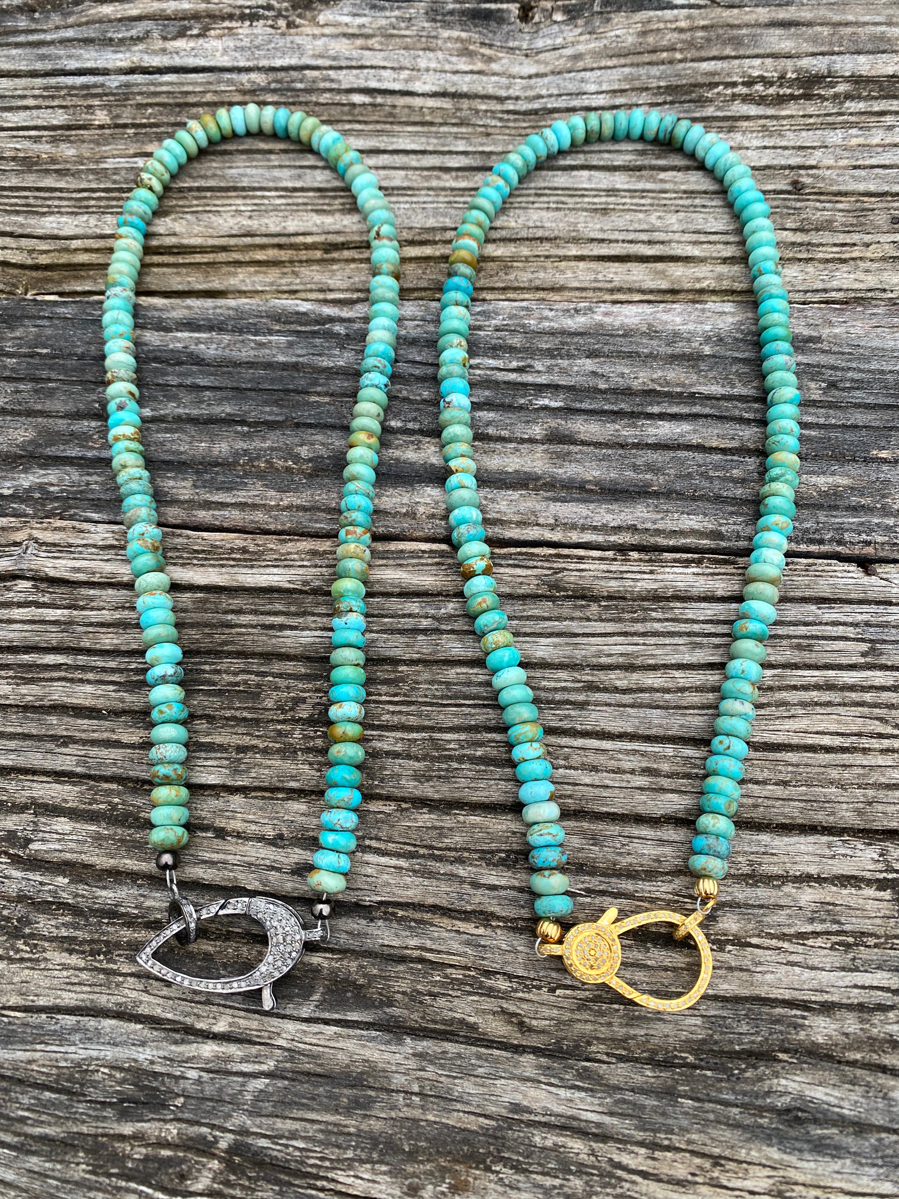 Kingman Turquoise Beaded Necklace with Pave Diamond Clasp