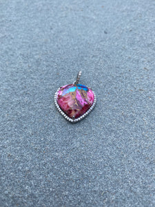Pink Turquoise Puffy Heart with Pave Diamond Pendant