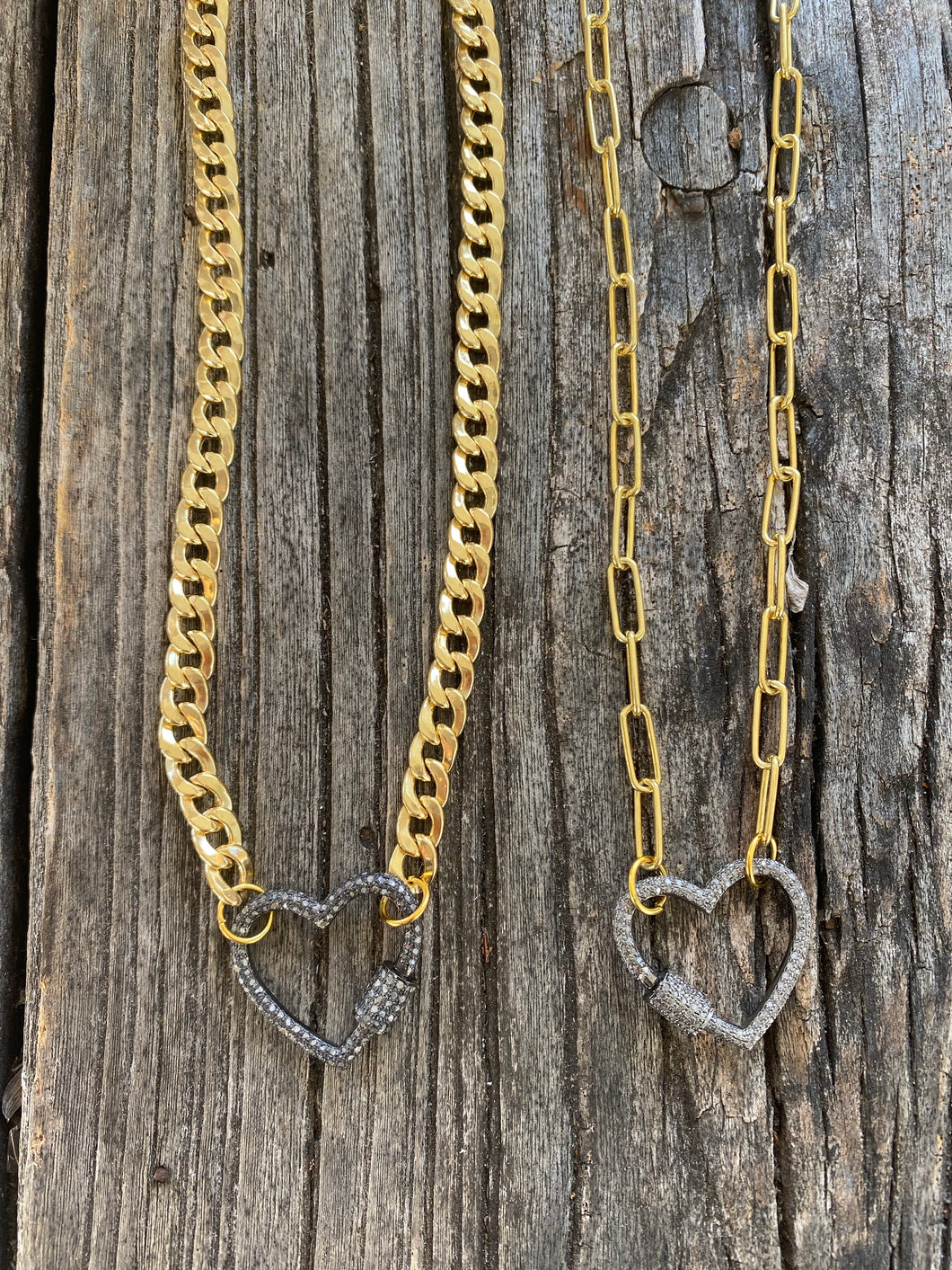 Sterling Silver then Gold Plated Necklace with Pave Diamond Heart Carabiner