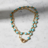 Larimar and Paperclip Gold Chain with Pave Diamond Clasp