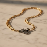 Matte Gold Paperclip Chain Necklace with Pave Diamond Clasp