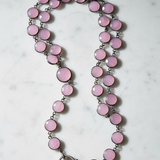 Pink Chalcedony Coin Bezel Necklace with Pave Diamond Clasp
