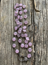 Pink Chalcedony Coin Bezel Necklace with Pave Diamond Clasp