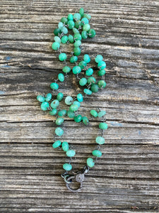 Chrysoprase Beaded Necklace with Pave Diamond Clasp
