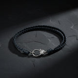 Braided Leather Wrap Necklace with Pave Diamond Lobster Claw Clasp