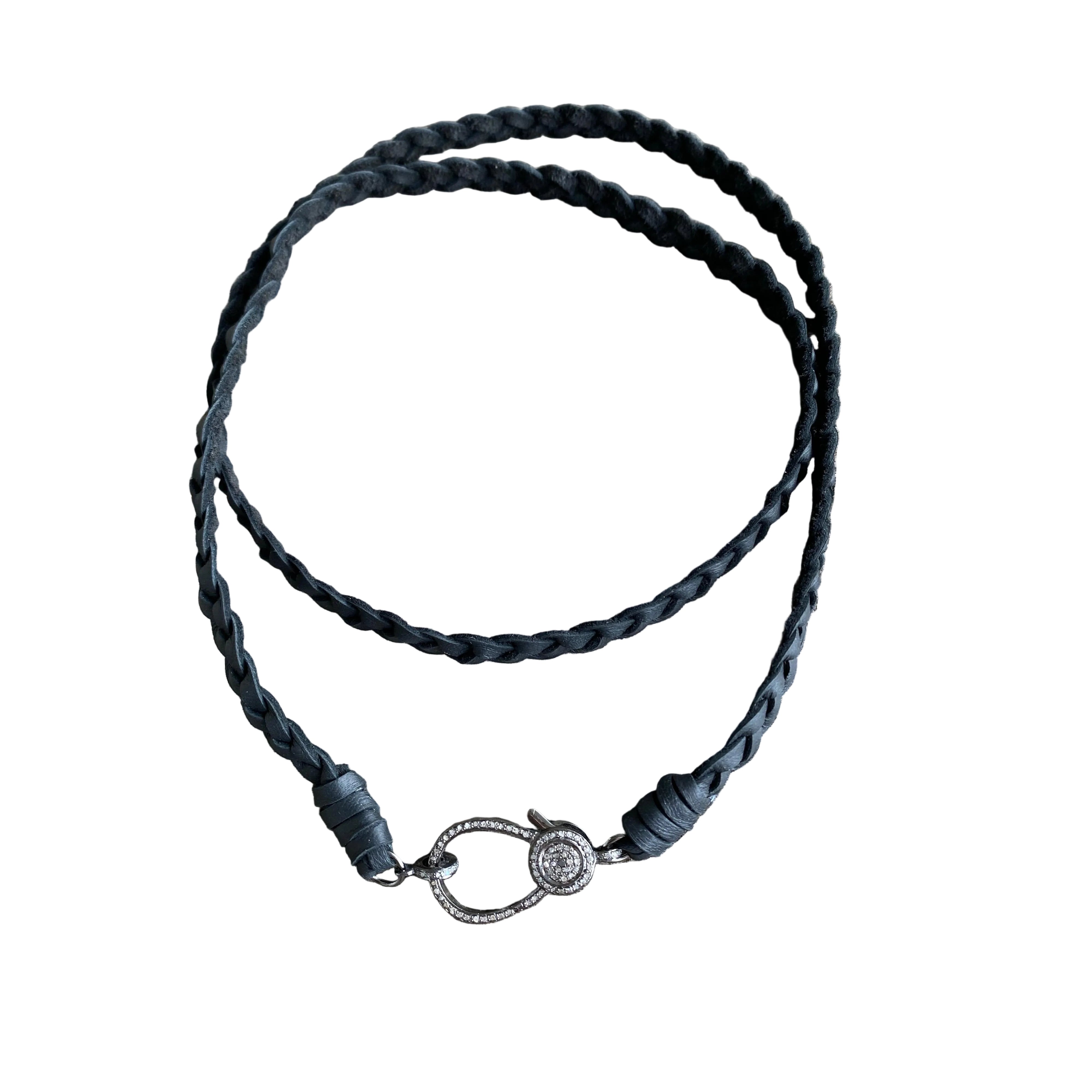 Braided Leather Wrap Necklace Pave Diamond Clasp | Ilissa Michele