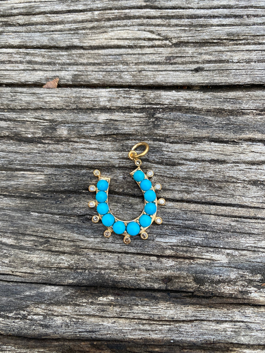 Turquoise and Diamond Horseshoe Gold Pendant