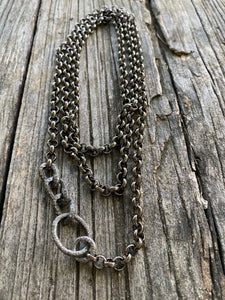 Oxidized Rolo Chain with Pave Diamond Connector, clasp and Jump Ring