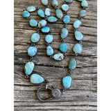 Larimar Bezel Necklace with Pave Diamond Lobster Claw Clasp