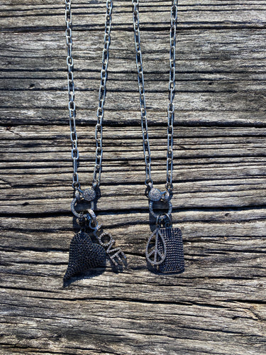 Sterling Silver Detailed Chain Necklace with Pave Diamond Clasp