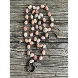 Pink Opal Beaded Necklace with Pave Diamond Clasp