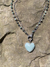 Double Strand Moss Aquamarine and Silver Chain Necklace with Pave Diamond Clasp