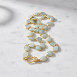 Aquamarine Bezel Necklace with Pave Diamond Gold Clasp