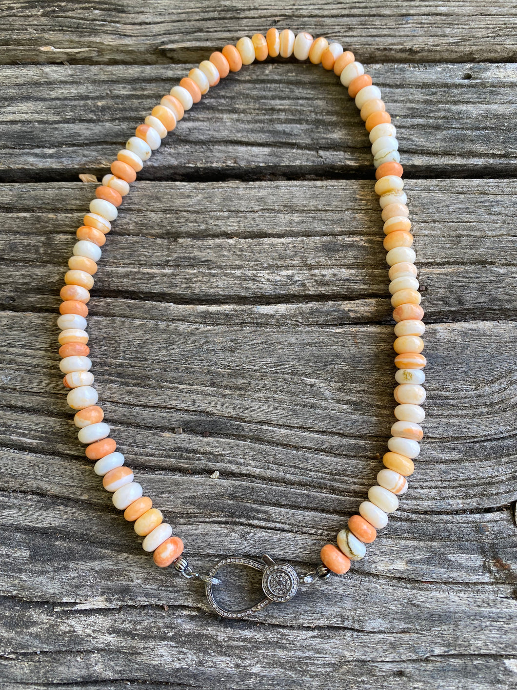 Orange Opal Beaded Necklace with Pave Diamond Clasp