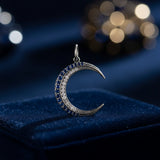 Sapphire and Pave Diamond Crescent Moon Pendant