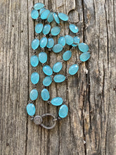 Aqua Blue Chalcedony Bezeled Necklace with Pave Diamond Clasp