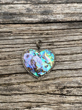 Natural Abalone Heart Shaped Pendant with Pave Diamond Border